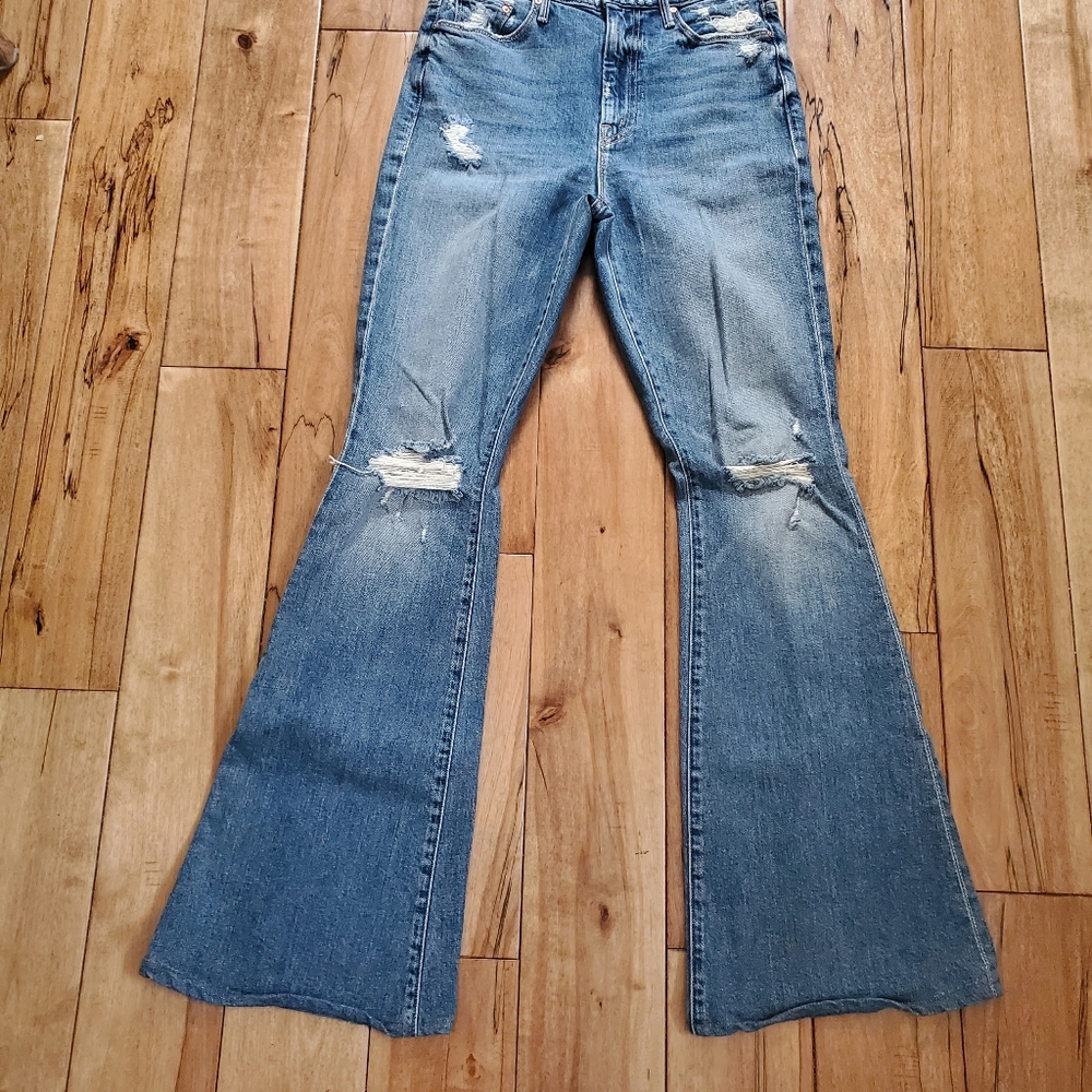 MOTHER SUPERIOR WIDE LEG THE SUPER CRUISER BLUE DISTRESSED JEANS WOMENS SZ 26